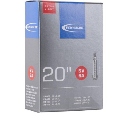 SCHWALBE Cámara de aire SV6A EXTRA LIGHT 20 23/40-406 EK 40mm 65g