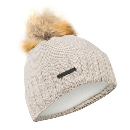 Gorra de mujer PEARL IZUMI KNIT con pompón beige